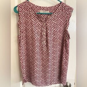 LOFT Women's Dark Red & White Polka Dot Top Blouse M